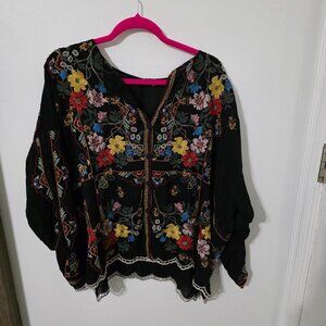 JOHNNY WAS CABO HEAVILY EMBROIDERED BUTTON DOWN CARDIGAN/BLOUSE.  SIZE M